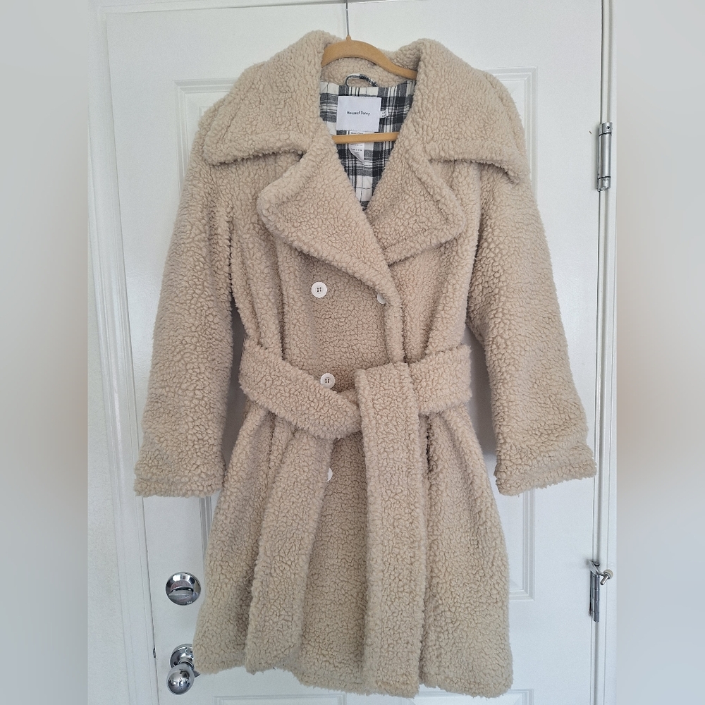 House Of Sunny Teddy Upscale Coat Fuzzy Women's Button Ivory Sz 4